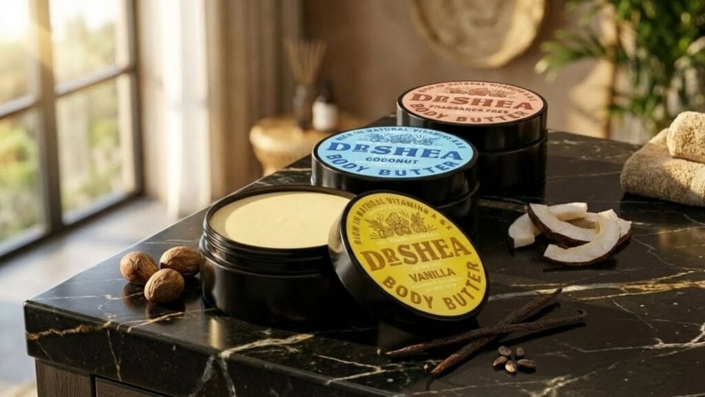 Dr Shea Store black soap on black marble, celebrating the ghana to london heritage