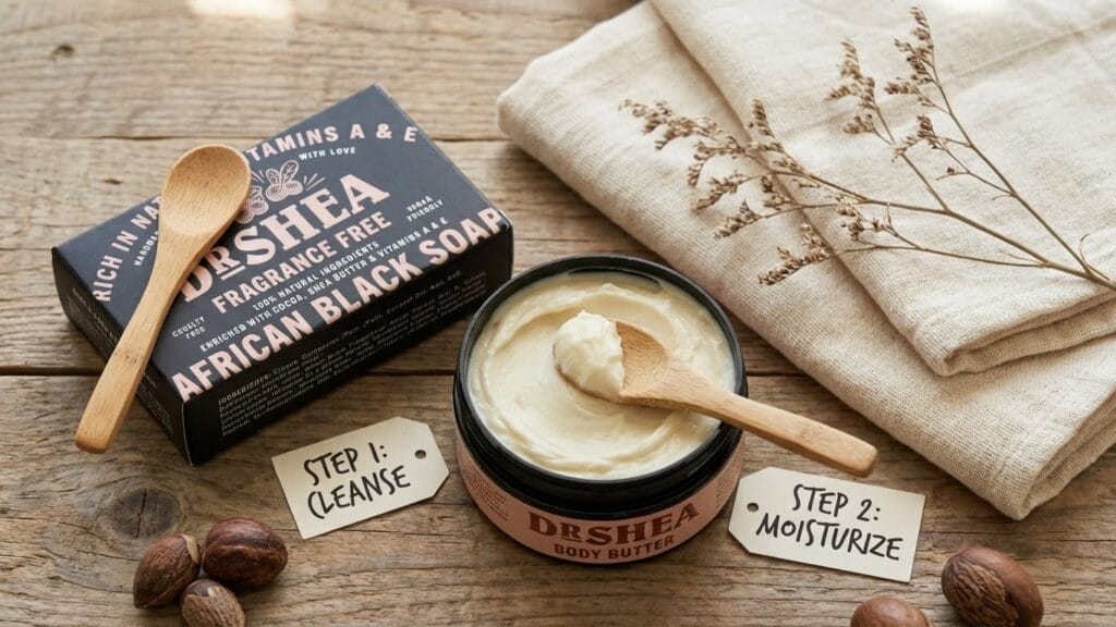 a lifestyle routine body butter and african black soap by dr shea